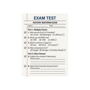 A history midterm exam test sheet.
