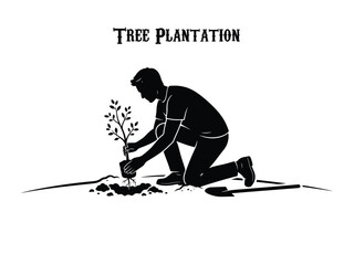 Fototapeta premium Man Planting Tree Sapling Silhouette