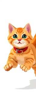 Cute ginger running cat with red collar isolated on a white background flat vector illustration, red, whimsical