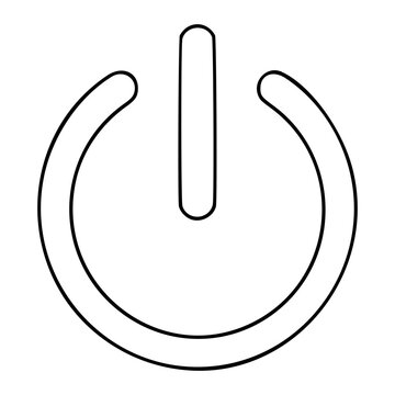 Bold hand-drawn minimalist vector illustration of a power button symbol in clean line outline style, perfect scalable icon for technology interfaces and electronic device control design projects