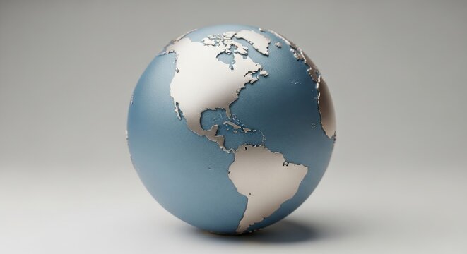 Blue and white globe on a plain gray background.