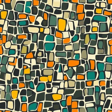 Seamless Vector Pattern Design with Colorful Abstract Mosaic Shapes in Minimal Geometric Flat Style