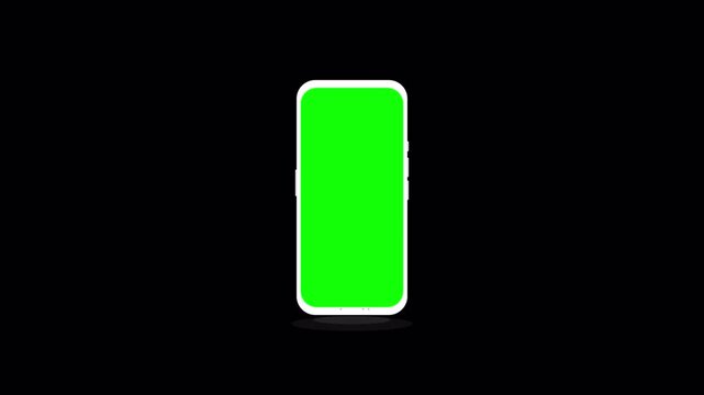Smartphone mockup green screen animation, mobile phone rise up zoom in animation with transparent background, front view green screen display for app presentation