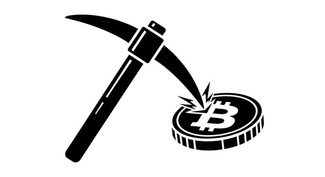 Description
A flat icon depicting a pickaxe mining a Bitcoin coin. Conceptual illustration for cryptocurrency mining, blockchain technology, digital finance, and investment.