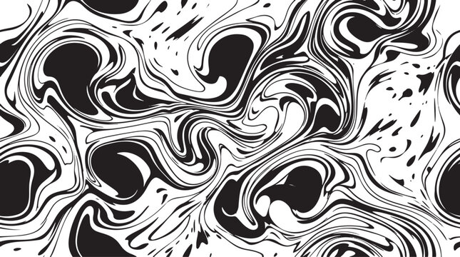 Abstract black and white fluid marble swirl seamless pattern