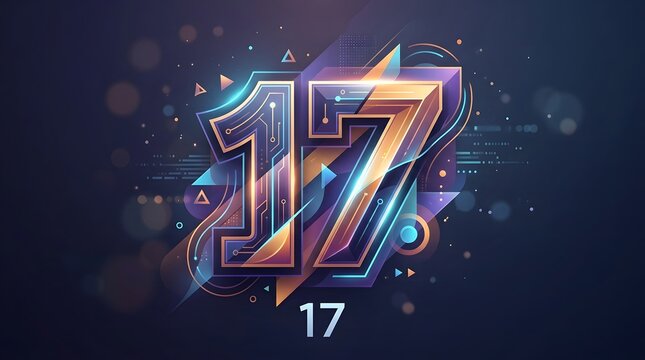 Shiny number 17 with colorful gradient effect