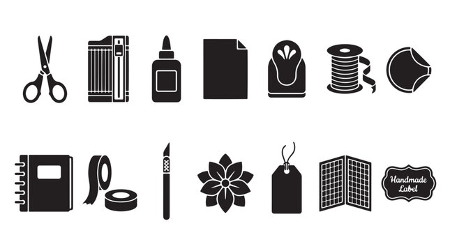 Sewing icons, black and white, 13 pcs, vector graphics, sewing tools, craft symbols