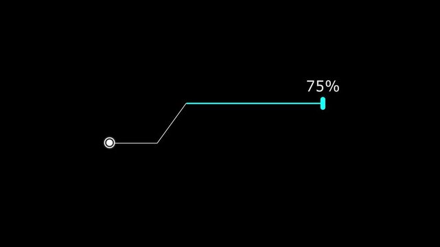 A dynamic modern cyan color line loading animation, and loading to completed 1 to 75% animation. on a black background. and creating a stunning 4k video.