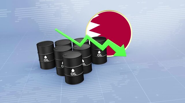 Bahrain Crude Oil Price Decline with Oil Barrels and Downward Green Arrow