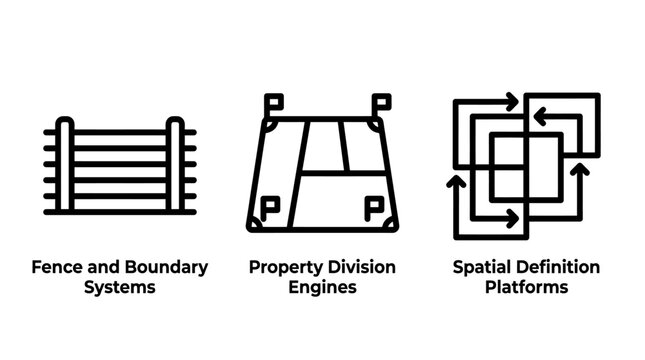 Property boundary and spatial planning system outline icons with boundary property division definition platform realestate planning architecture structure perimeter construction ownership