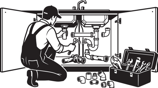 Professional plumber repairing a kitchen sink drain