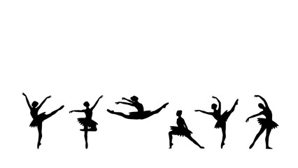 Obraz premium Ballerinas in Various Graceful Poses as Black Silhouettes Featuring Ballerina, Silhouette, Dance with Ballet and Pose Elements