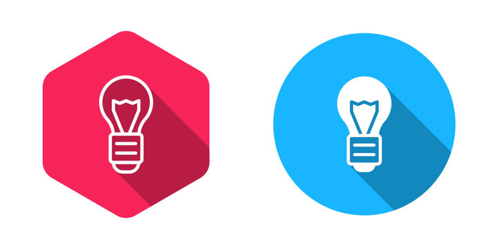 Filled and outline Creative lamp light idea icon isolated with long shadow background. Concept ideas inspiration, invention, effective thinking, knowledge and education. Vector