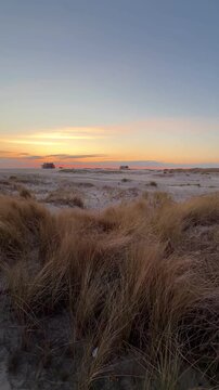 wide dunes with a view to sunset over the sea	
