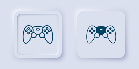 Filled and outline Game controller or joystick for game console icon isolated on grey background. Square button. Vector © Iryna