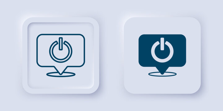 Filled and outline Power button icon isolated on grey background. Start sign. Square button. Vector