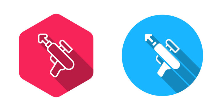 Filled and outline Fishing harpoon icon isolated with long shadow background. Fishery manufacturers for catching fish under water. Diving underwater equipment. Vector