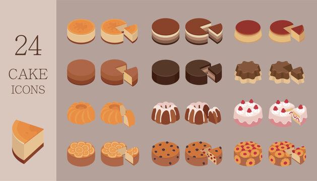 An assortment of cakes and their cross-sections