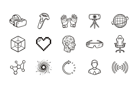 Virtual reality and technology icon collection for immersive gaming