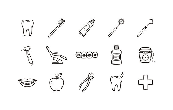 Dental care and oral hygiene icon collection for healthy habits
