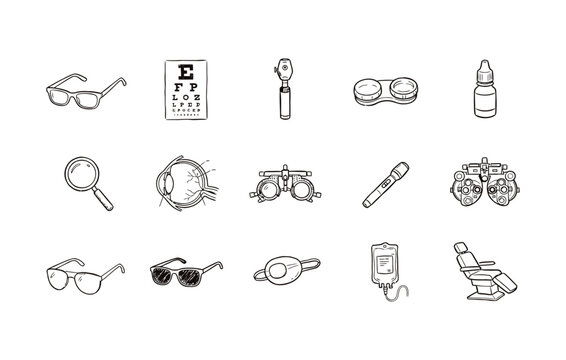Ophthalmology and eye care icon collection for vision health
