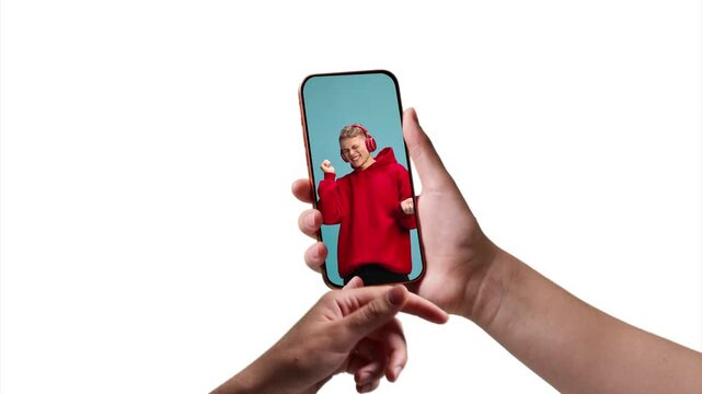 Hands scrolling through candidate profiles on smartphone in stop motion. Concept of talent acquisition, candidate screening, recruitment process, HR technology and digital hiring.