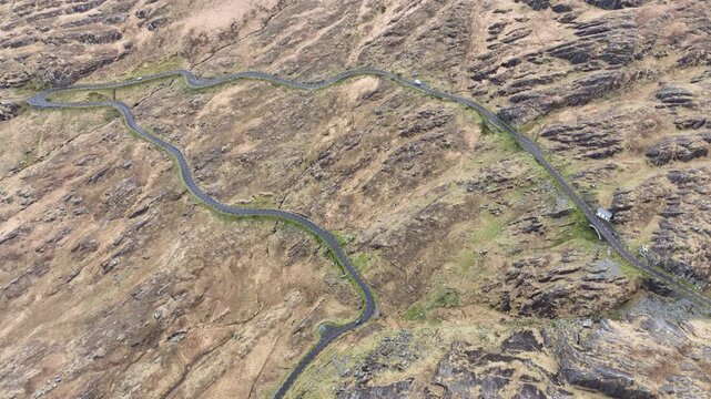 Ireland Mountain aerial landscapes winding road across mountain hillside Healey Pass West Cork epic locations in summer