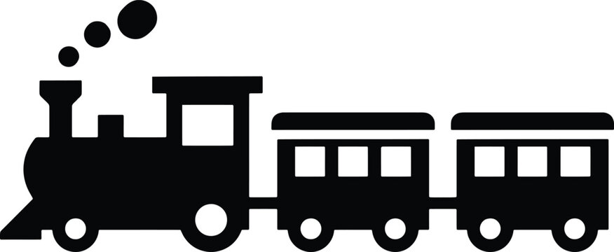 Black silhouette vector train illustration vintage locomotive and passenger cars for railway designs