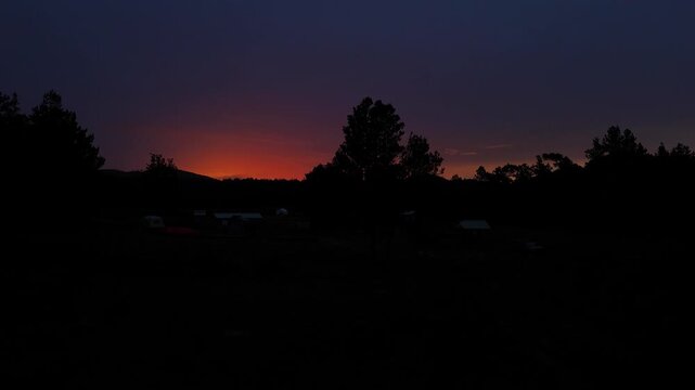 Aerial Drone View of Mountain Valley Camp at Sunset Glow, Sillar de los Indios, Constanza Dominican Republic