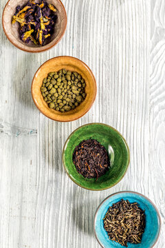 Drink herbal tea with brew gray wooden table background top view
