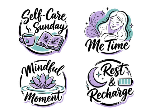 Self Care Sunday Hand Drawn Quote Illustration Pack