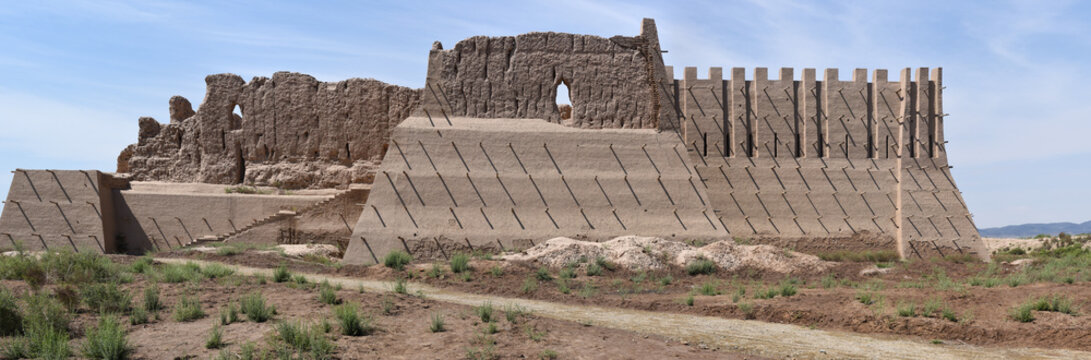 View at Kyzyl-Kala frotress on the desert near Urgench in Uzbekistan
