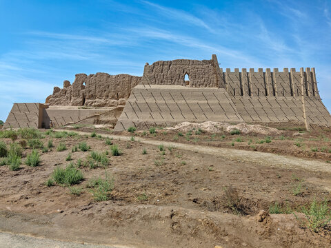 View at Kyzyl-Kala frotress on the desert near Urgench in Uzbekistan