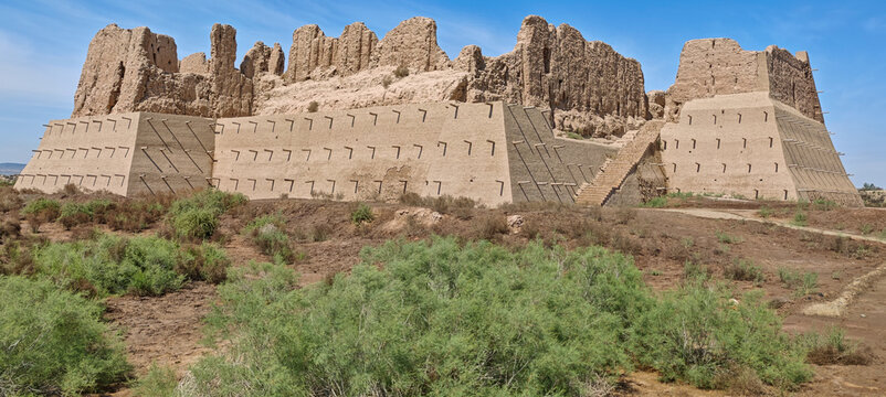 View at Kyzyl-Kala frotress on the desert near Urgench in Uzbekistan