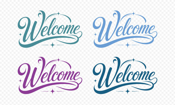 Creative welcome text badge set in four pastel colors
