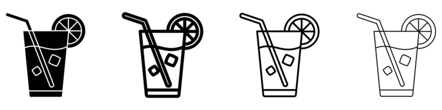 Cold drink solid glyph icon with lemon and ice for summer menu. Vector illustration.