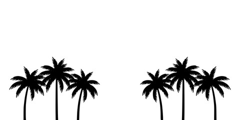 Fototapeta premium Palm Trees in a Symmetrical Arrangement, Three on Each Side, Black and White Illustration Featuring Tropical, Beach, Vacation