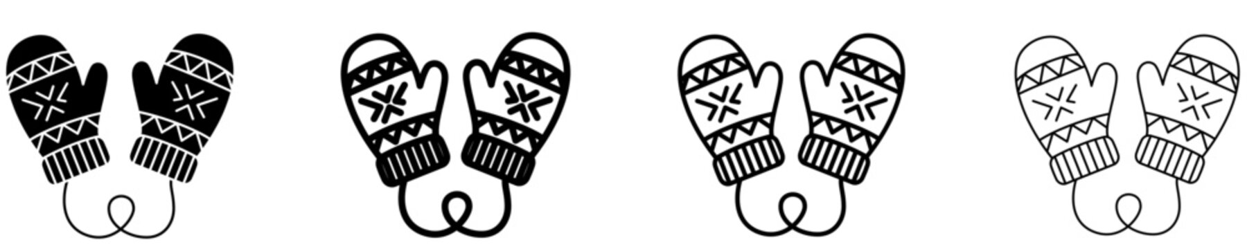 Winter mittens solid glyph icon with snowflake pattern. Vector illustration.