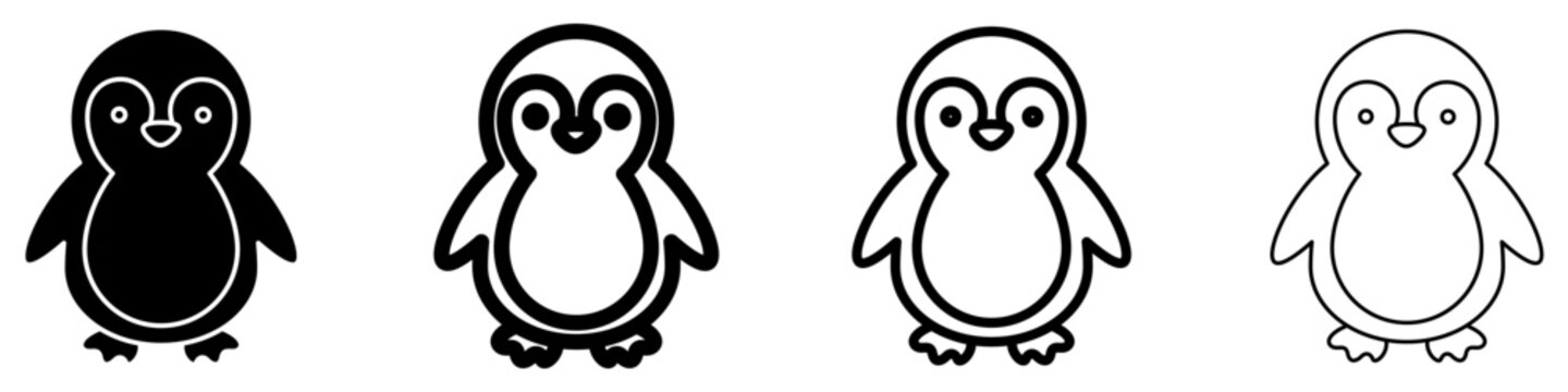 Cute penguin mixed style icon set for winter design. Vector illustration.