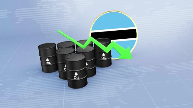 Botswana Crude Oil Price Decline with Oil Barrels and Downward Green Arrow