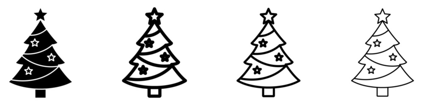 Christmas tree flat icon with star and decorations. Vector illustration.