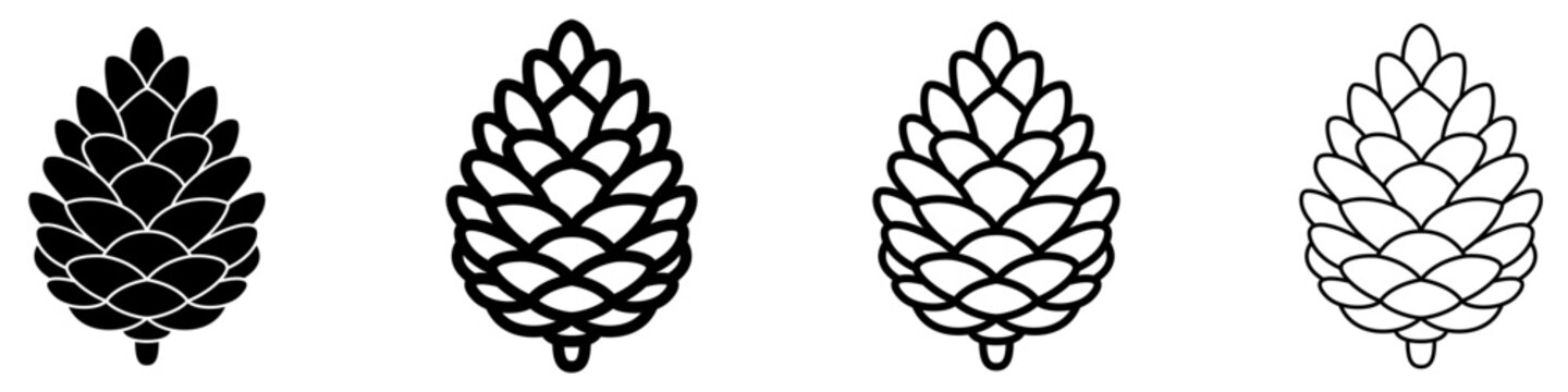 Pine cone line icon set for nature and forest themes. Vector illustration.