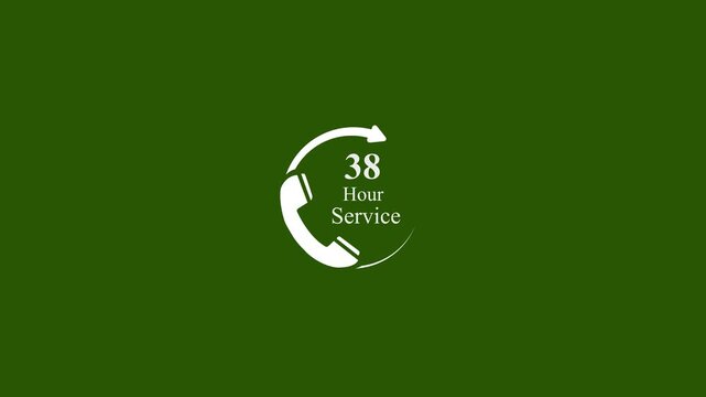 Animated White Minimalist Telephone Icon with Rotating Circular Arrow and 38 Hour Service Text for Business Customer Support and Professional Communication Availability. 4k arrow animation icon