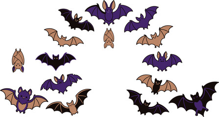 Obraz premium Cartoon bat collection halloween decorations spooky party supplies and whimsical vector graphics