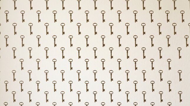 A repeating pattern of antique skeleton keys on a textured off-white background.