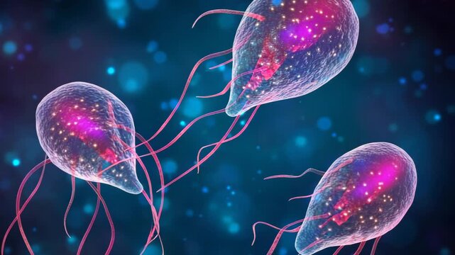 selective focus translucent Giardia lamblia protozoa in polluted water healthcare video