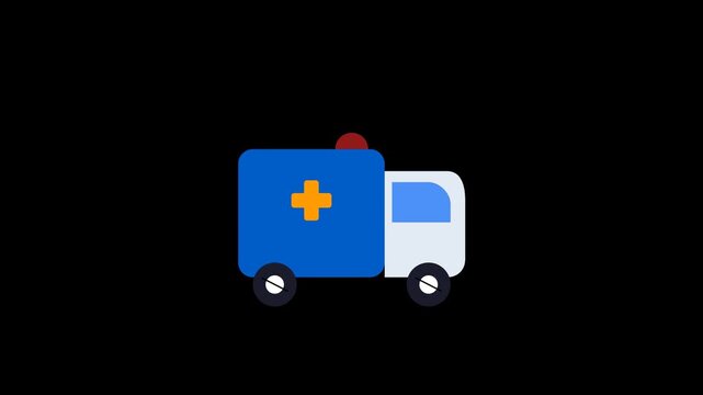 Ambulance with Flashing Lights on Black Background.