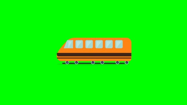 Animated Orange Train Moving on Green Screen Background.