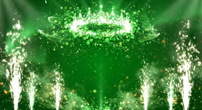 Green Screen Celebration Stage with Crown and Sparks Fireworks Effect
