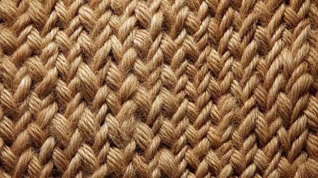 Seamless natural woven jute fiber background with detailed brown rope texture for textile design.